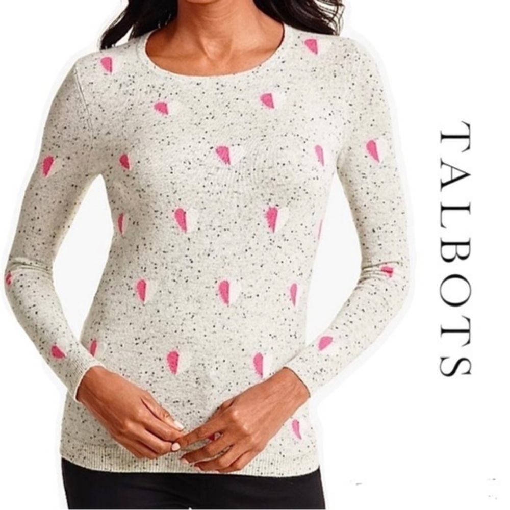 Talbots Pure Cashmere Hearts Crewneck Sweater Sz Medium
